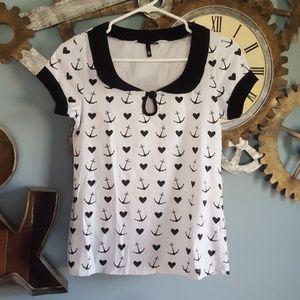 Sourpuss 50s peter pan collar anchor shirt